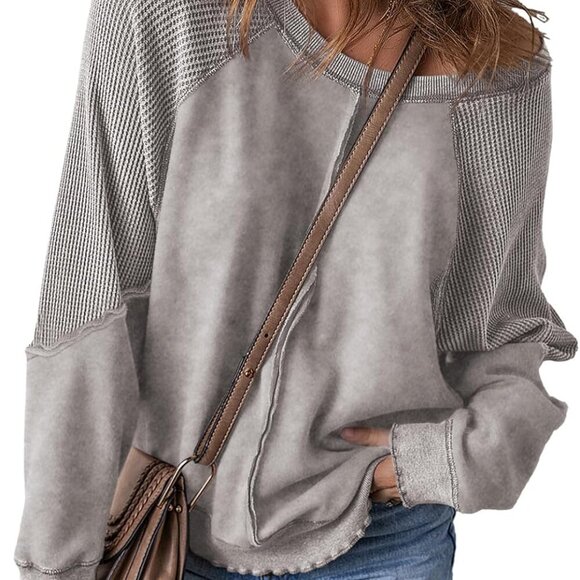 Womens Oversized Off The Shoulder Sweatshirt Casual Crewneck Long Sleeve Reverse - Picture 1 of 7